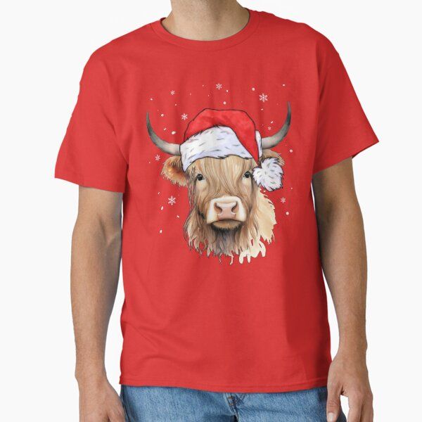 Xmas Scottish Highland Cow Christmas Santa Hat men women kids